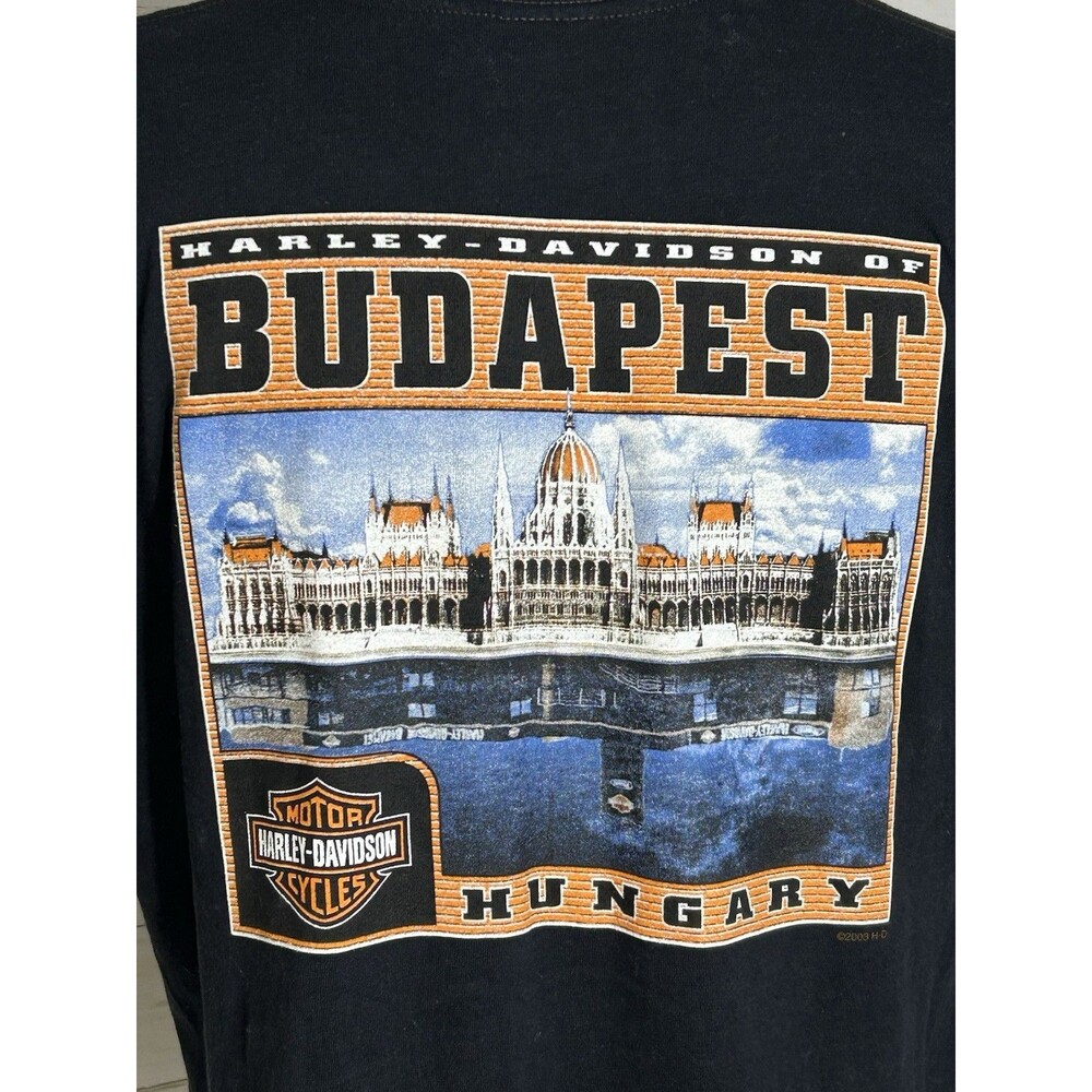 Vtg. 2003-2004 Harley Davidson BUDAPEST T-Shirt XL Mens Holoubek USA Motorcycle